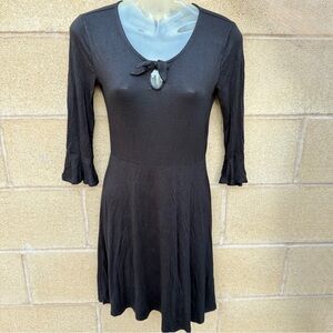 ULTRA FLINT SOLID BLACK DRESS 3/4 SLEEVES FIT FLARE KNEE LENGTH EXTRA SMALL XS